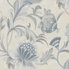 Jacobean Style Floral Non Woven Wallpaper, Blue Dove, Sample