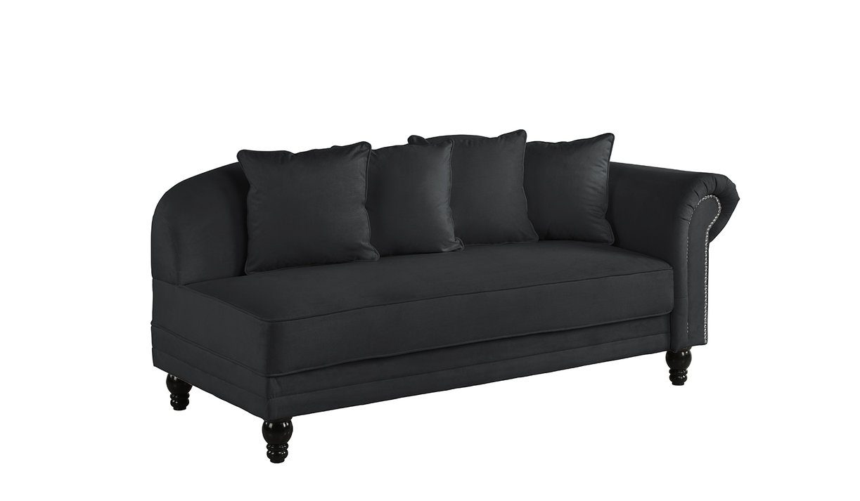 Classic Velvet Chaise Lounge With Nailhead Accents, Black