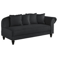 Classic Velvet Chaise Lounge With Nailhead Accents, Black