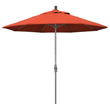 9' Grey Collar Tilt Lift Fiberglass Rib Aluminum Umbrella, Olefin, Sunset