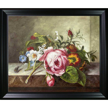 La Pastiche Spray of Flowers,with Beetle on Stone with Black Matte Frame,25"x29"