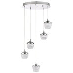 Kendal Lighting - Arika Series 25 Watt Integrated LED 5-Light Pendant Pan, Chrome - 5-Light LED Pendant Pan in a Chrome finish featuring etched cut glass