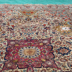 Restoration of this rare antique handmade silk and wool Persian carpet. - Floor Rugs