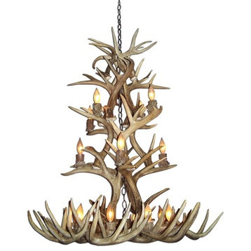 Real Shed Antler Whitetail Bighorn Chandelier, Large, No Shades
