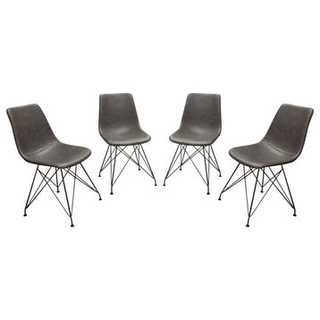 Theo Set of (4) Dining Chairs in Weathered Grey Leatherette  Black Metal Base
