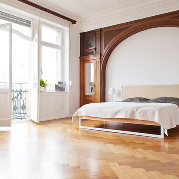 N51E12 - Leather Oak Bed - Leder Eichen Bett