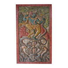 Mogulinterior - Consigned Vintage Panel Carved Krishna Dance on Snake Kaliya, Wall sculpture - Wall Accents