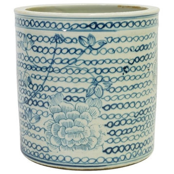 Blue and White Porcelain Chain Lotus Motif Flower Pot 9"