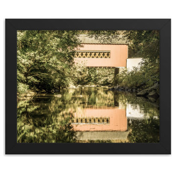 The Reflections of Wooddale Covered Bridge Aged Framed Photo Wall Art Print, Black, 8" X 10"
