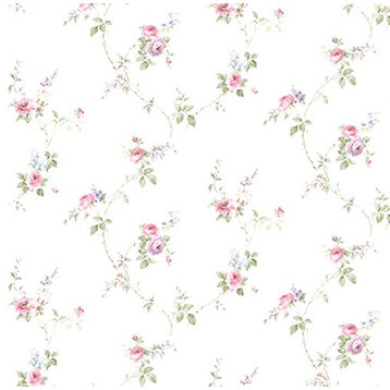 Norwall Wallcoverings PR33811 Floral Prints 2 Laura's Trail Wallpaper White