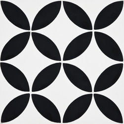 Moroccan Mosaic and Tile House - Amlo Handmade Cement Tile, Black/White, Sample - Tile