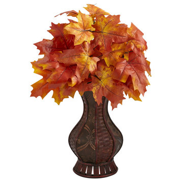 24" Autumn Maple Leaf Artificial Plant, Decorative Planter
