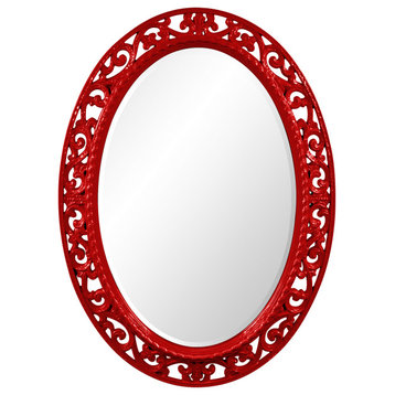 Suzanne Oval Mirror Custom Painted, Traditional, 30 X 38, Glossy Red