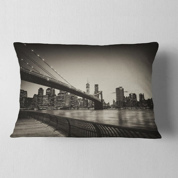 Famous Landmark of Brooklyn Bridge Cityscape Throw Pillow, 12"x20"