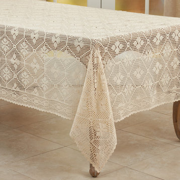 Delicate Crochet Tablecloth, Ecru, 65"x88"