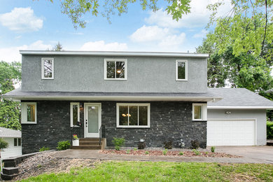 Transitional gray house exterior photo in Minneapolis