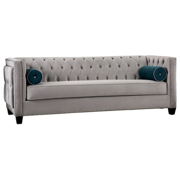 Furniture of America Youngquist Transitional Fabric Upholstered Sofa in Gray