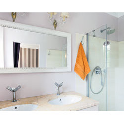 Custom size mirror with decorative white frame - Bathroom Mirrors