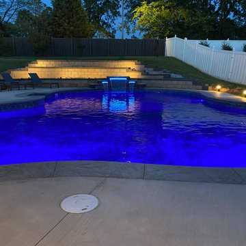 Custom Lagoon shaped polymer vinyl liner pool with Multi-level Waterfall