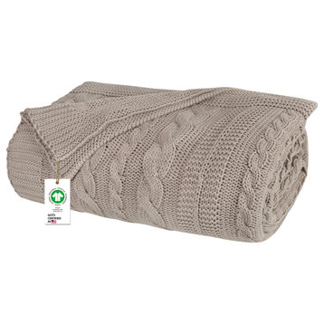 Delara GOTS Certified Organic Cotton Throw Blanket 50x70 inches, Light Gray