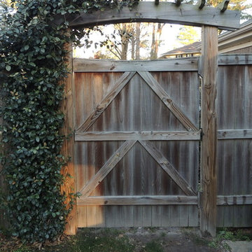 Cedar fencing, and stained cedar fencing