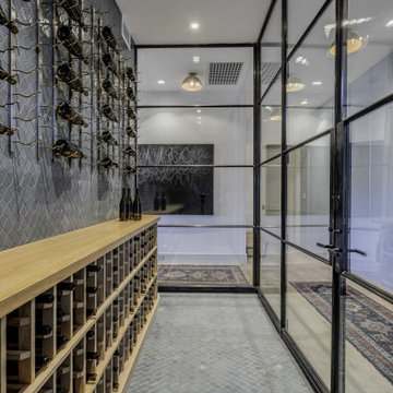 Pacific Palisades Hybrid Modern Traditional Metal Stone Wood Glass Wine Room