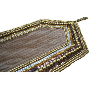 Designer Decorative Table Runners, Rust Gold Clear, 14"x48", Silk