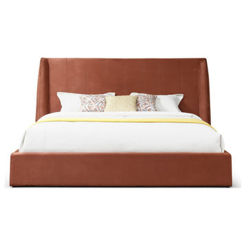 Modrest Roma Modern Burnt Orange Microfiber Upholstered Bed, Eastern King