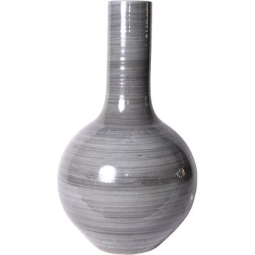 Vase Globular Round Iron Gray Varying Porcelain Ceramic Handmade Ha