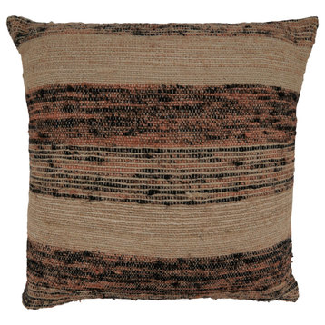 Poly Filled Throw Pillow With Striped Design, 20"x20", Natural