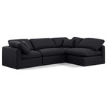 Meridian Furniture - Indulge Upholstered Modular L-Shaped Sectional, Black, 4-Piece: 2 Armless Chair, 2 Corner Chair, Down Stuffed Linen Textured Fabric - Experience ultimate comfort and style with our black linen textured fabric Indulge Sectional. The luxurious linen texture of the fabric will elevate the aesthetic of any room. This sofa provides ample space for you to relax while its modular build offers the option of unlimited configurations. Whether you're looking to add a stylish element to your living room or a comfortable seating option to your bedroom, this sofa is the perfect choice.
