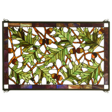 Meyda lighting 66276 28"W X 18"H Acorn & Oak Leaf Stained Glass Window