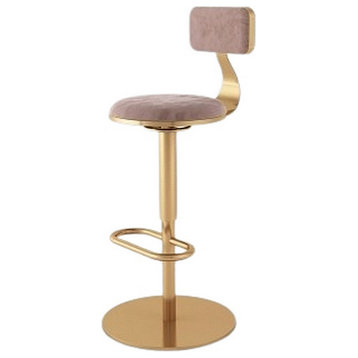 Luxury Round Rotating and Lifting Bar Stool with Backrest, Pink, H25.6-31.5"