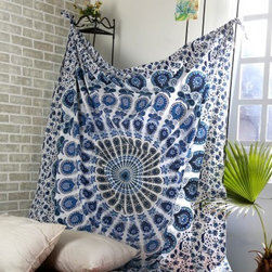 Rajrang Cotton White Printed Mandala Tapestry - Tapestries