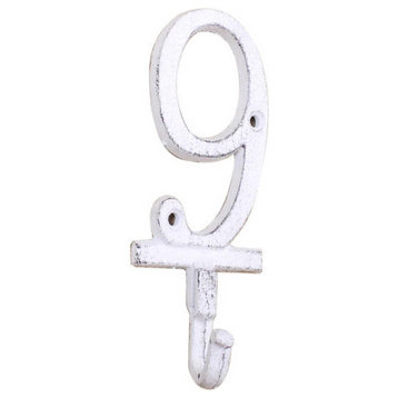 Whitewashed Cast Iron Number 9 Wall Hook 6''