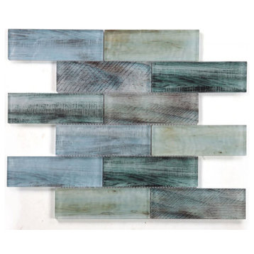 Art Wood Ocean Glass Tile Brick Pattern Green 2x6 Mosaic Tile for Walls