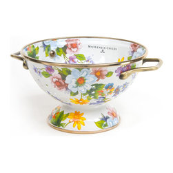 Flower Market Small Enamel Colander - White | MacKenzie-Childs - Colanders And Strainers