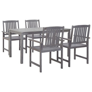 vidaXL 5 Piece Solid Acacia Wood Patio Dining Set Gray Seating Table Chairs