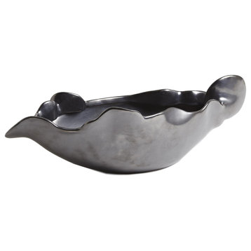 Modern Graphite Bronze Oval Centerpiece Bowl 20" Free Form Ceramic Organic