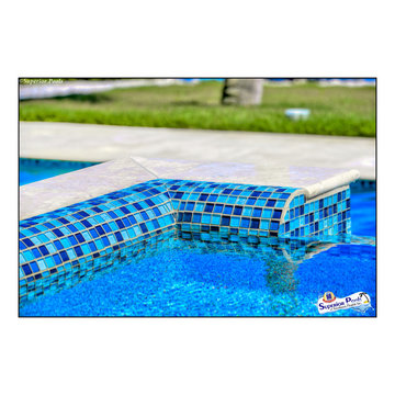Bennett Nokomis, FL Custom Court Yard Swimming Pool & Spa With Raise Beach Area.