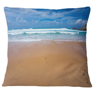 Peaceful Atlantic Seashore Portugal Beach Photo Throw Pillow, 18"x18"