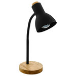 EGLO - Verdal 1-Light Table Lamp, Black Finish, Wood Accents, Black Metal Shade - The VERDAL table lamp will brighten up any room in your home or office with its simple sleek design. The slender frame and bell shaped shade made of metal sitting a top a circular wood base giving it functional flair making it easy to pair with  your favorite room decor for a cool minimalist look.
