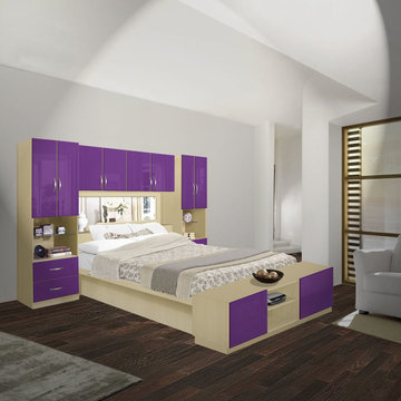 Studio Pier Wall Platform Bed with Mirrored Headboard & Storage Foot-board