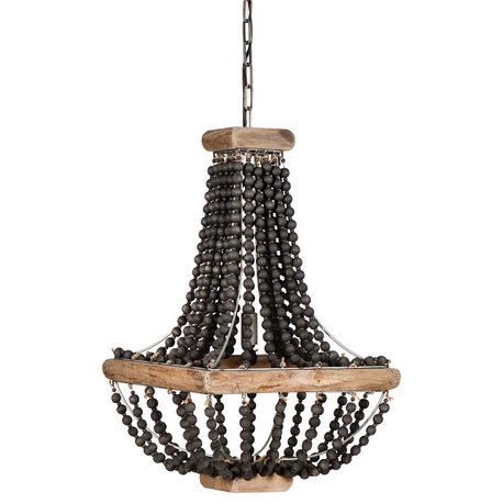 Metal Framed Chandelier With Wood Bead Draping, Black