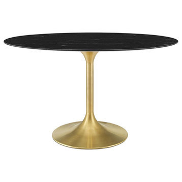 Lippa 54" Oval Artificial Marble Dining Table, Gold Black