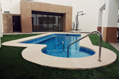 Modelo de piscina alargada tradicional de tamaño medio a medida en patio