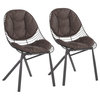Wired Chair, Black Metal with Espresso Faux Leather Cushions, Set of 2