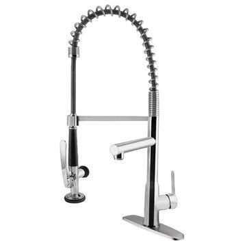 Industrial Kitchen Faucet, High Arc Spout & Pull Down Sprayer, Polished Chrome