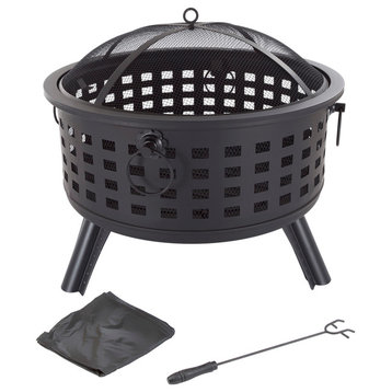 Fire Pit Set, Wood Burning Pit, 26" Round Metal Firepit by Pure Garden