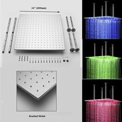 24" Brushed Nickel Color Changing Water Powered Led Ceiling Mount Shower Head - Showerheads And Body Sprays
